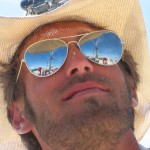 Handsome Chris with Colossus reflected in his shades.